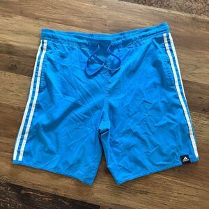 Adidas blue stripe swim shorts